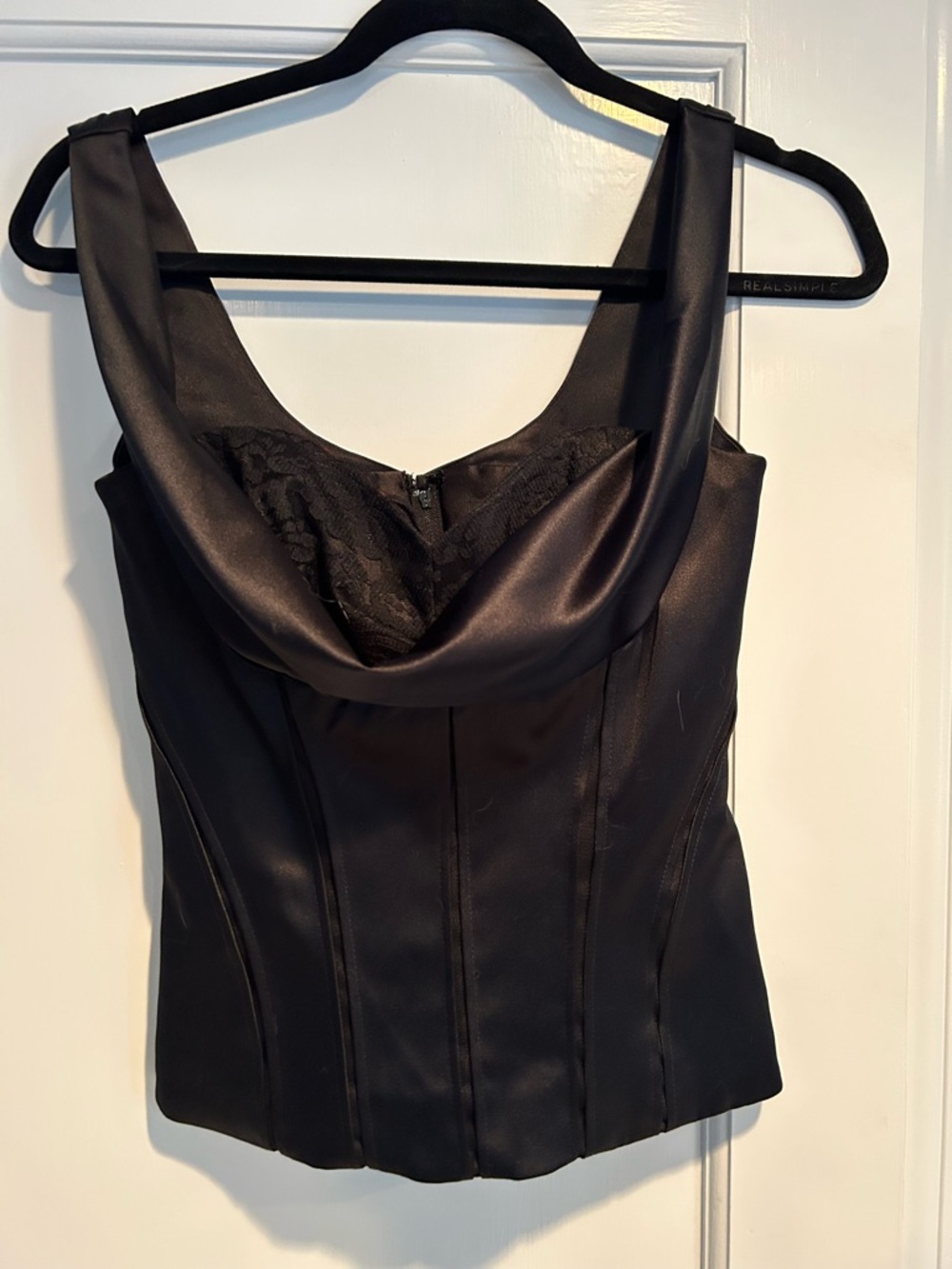 White House Black Market satin Cowl Neck Corset Top size o. Red lining.
